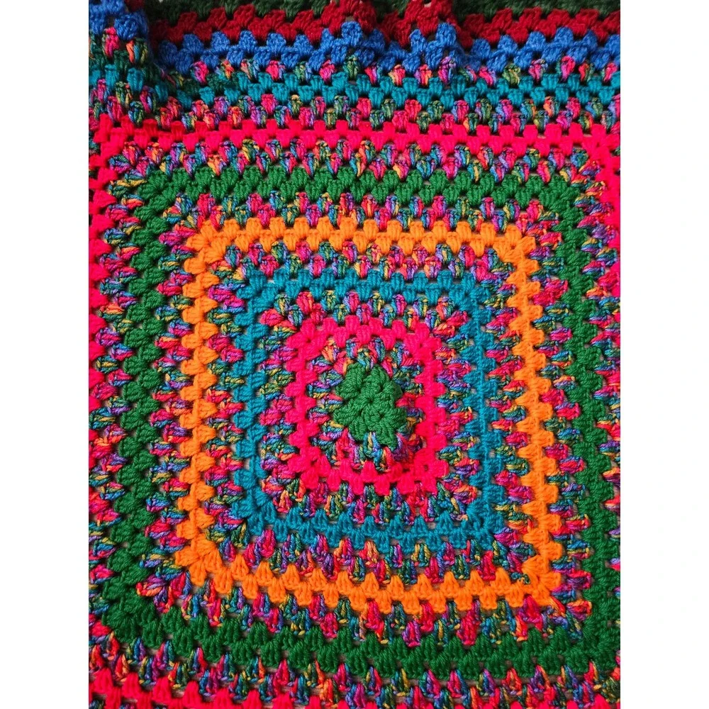 Handmade Crochet Granny Square Blanket Multicolor Afghan Throw